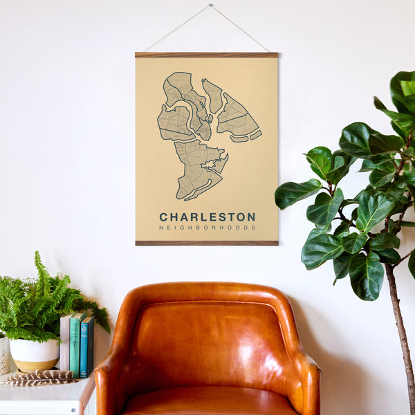 Charleston Neighborhood Map Poster, Charleston City Map Art Print