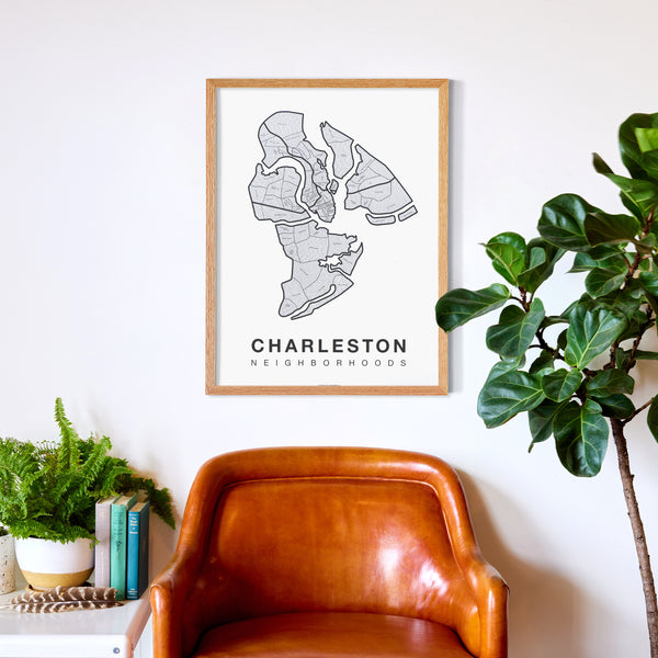 Charleston Neighborhood Map Poster, Charleston City Map Art Print