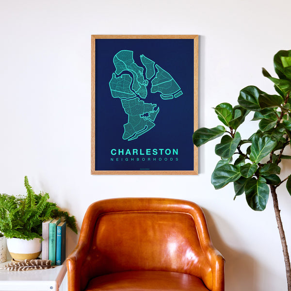 Charleston Neighborhood Map Poster, Charleston City Map Art Print