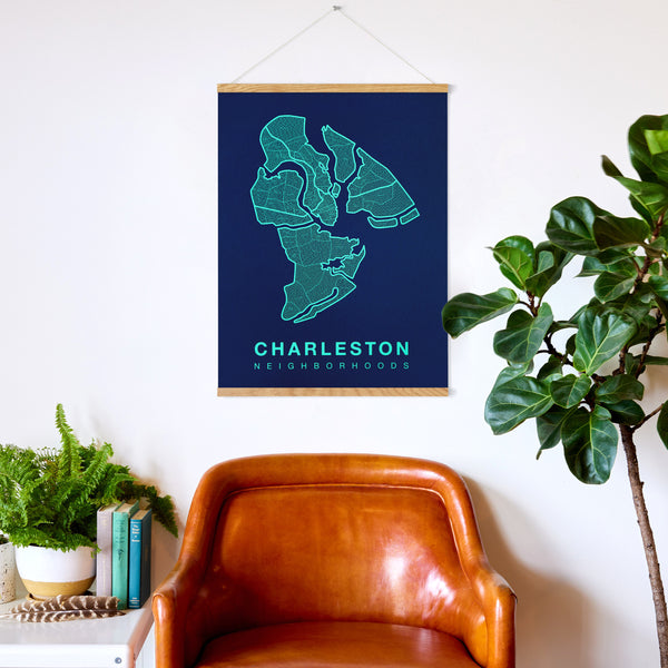 Charleston Neighborhood Map Poster, Charleston City Map Art Print