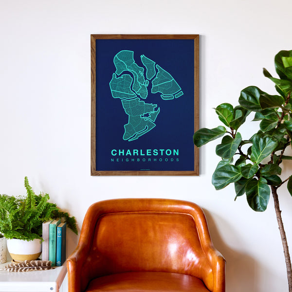Charleston Neighborhood Map Poster, Charleston City Map Art Print