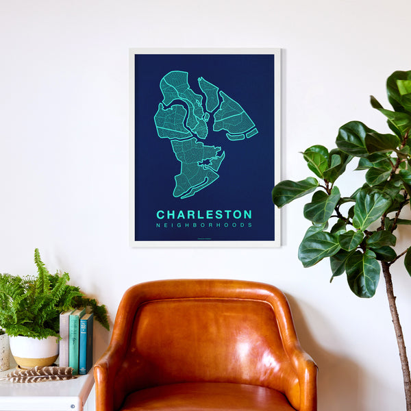 Charleston Neighborhood Map Poster, Charleston City Map Art Print