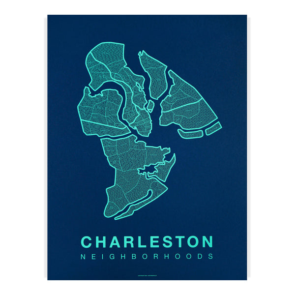Charleston Neighborhood Map Poster, Charleston City Map Art Print