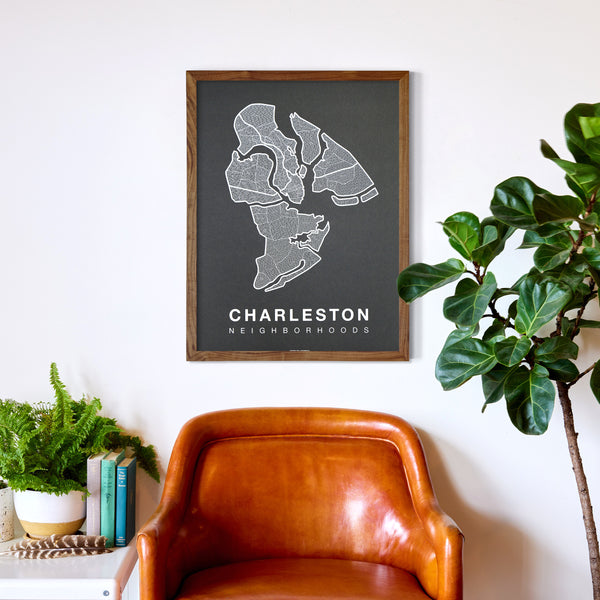 Charleston Neighborhood Map Poster, Charleston City Map Art Print