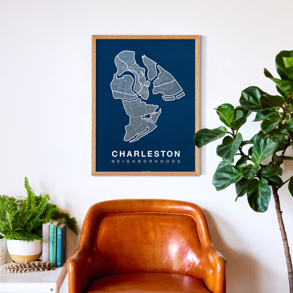 Charleston Neighborhood Map Poster, Charleston City Map Art Print