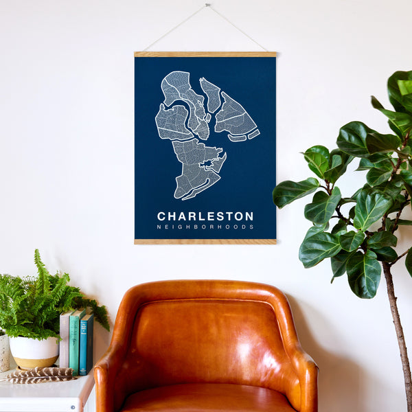 Charleston Neighborhood Map Poster, Charleston City Map Art Print