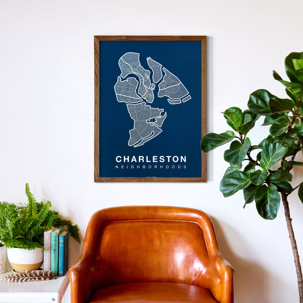 Charleston Neighborhood Map Poster, Charleston City Map Art Print