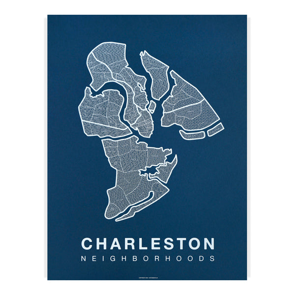 Charleston Neighborhood Map Poster, Charleston City Map Art Print