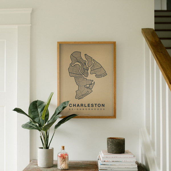 Charleston Neighborhood Map Poster, Charleston City Map Art Print