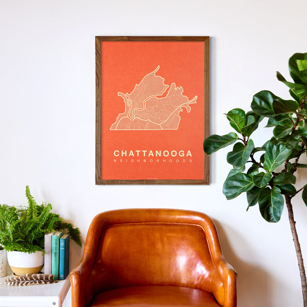 Chattanooga Neighborhood Map Poster, Chattanooga City Map Art Print