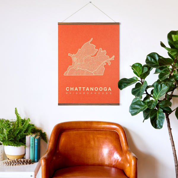 Chattanooga Neighborhood Map Poster, Chattanooga City Map Art Print
