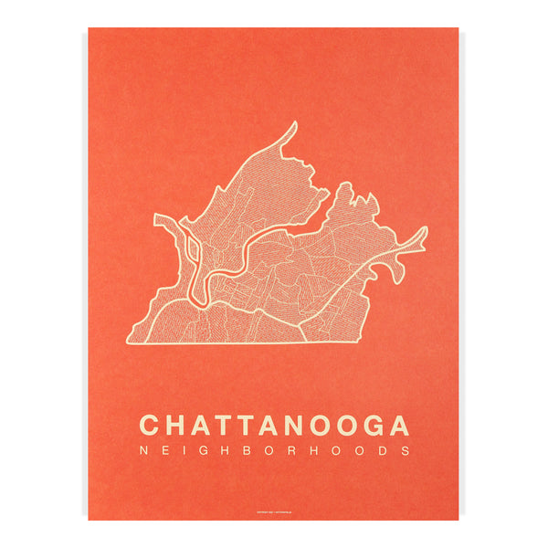 Chattanooga Neighborhood Map Poster, Chattanooga City Map Art Print
