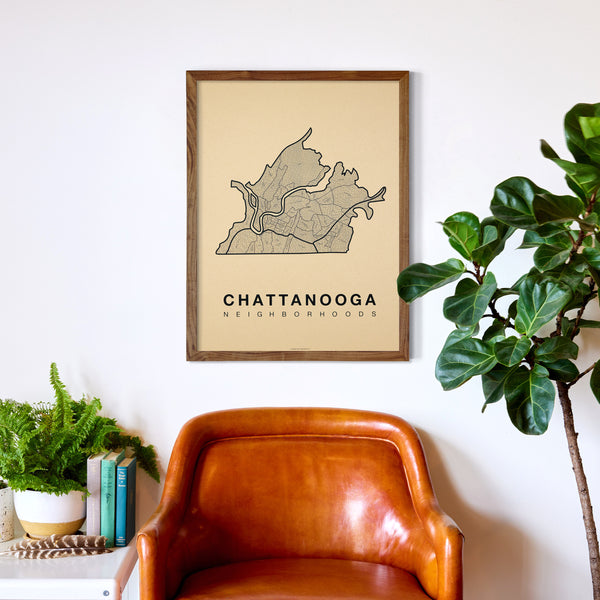 Chattanooga Neighborhood Map Poster, Chattanooga City Map Art Print
