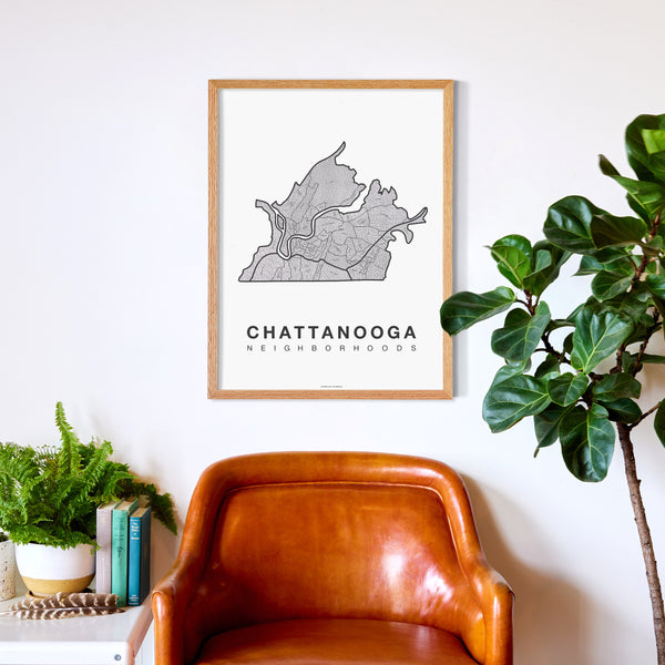 Chattanooga Neighborhood Map Poster, Chattanooga City Map Art Print