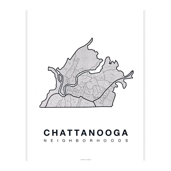 Chattanooga Neighborhood Map Poster, Chattanooga City Map Art Print