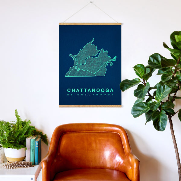 Chattanooga Neighborhood Map Poster, Chattanooga City Map Art Print