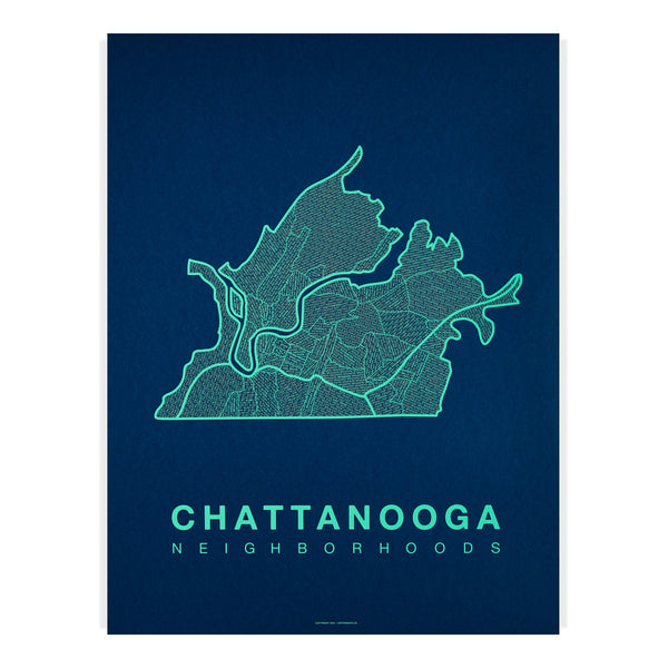 Chattanooga Neighborhood Map Poster, Chattanooga City Map Art Print
