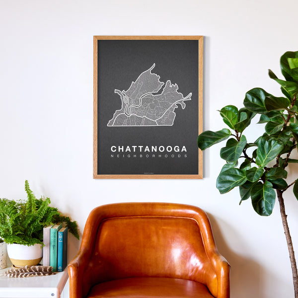 Chattanooga Neighborhood Map Poster, Chattanooga City Map Art Print