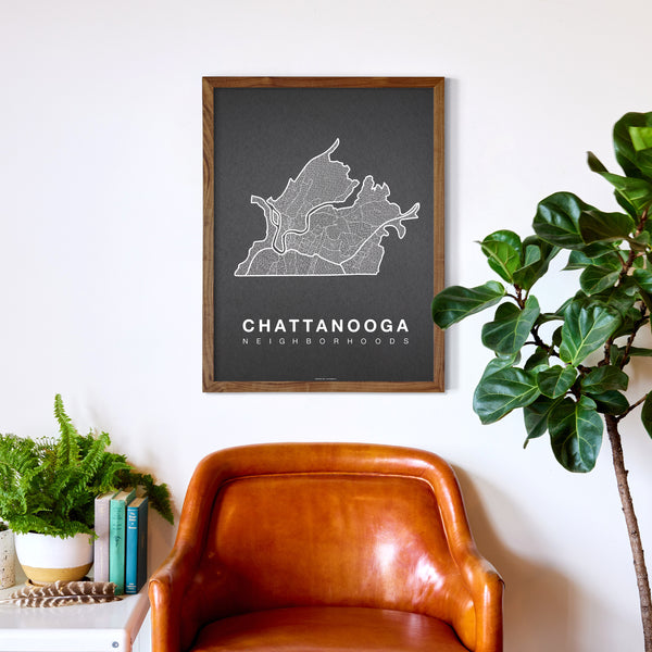 Chattanooga Neighborhood Map Poster, Chattanooga City Map Art Print