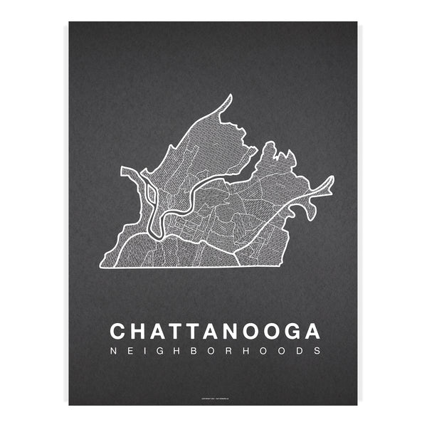Chattanooga Neighborhood Map Poster, Chattanooga City Map Art Print