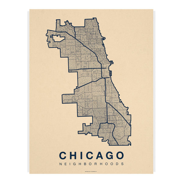 Chicago Neighborhood Map Poster, Chicago City Map Art Print