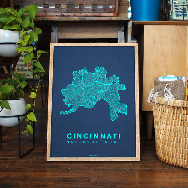 Cincinnati Neighborhood Map Poster, Cincinnati City Map Art Print