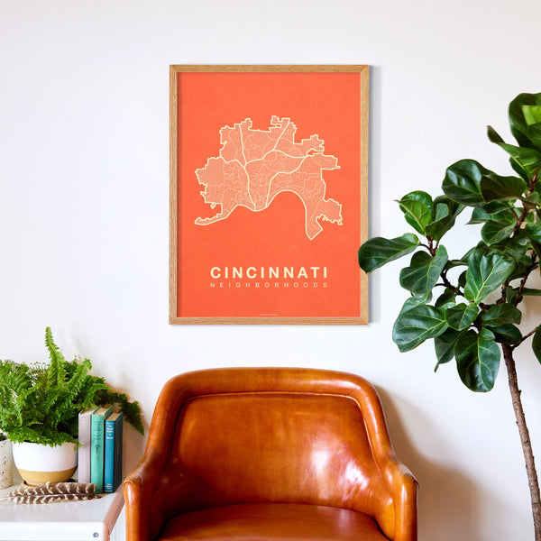 Cincinnati Neighborhood Map Poster, Cincinnati City Map Art Print