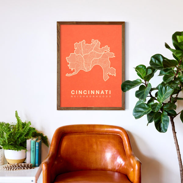 Cincinnati Neighborhood Map Poster, Cincinnati City Map Art Print