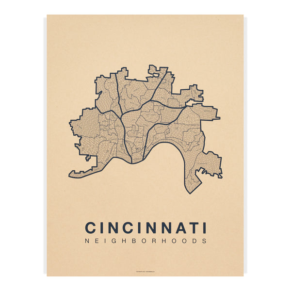 Cincinnati Neighborhood Map Poster, Cincinnati City Map Art Print