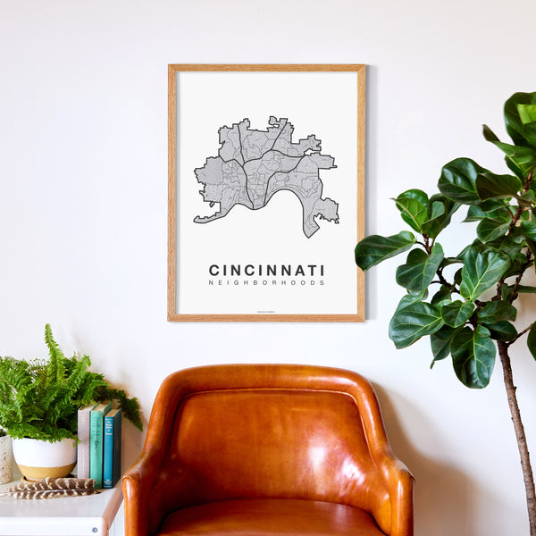 Cincinnati Neighborhood Map Poster, Cincinnati City Map Art Print
