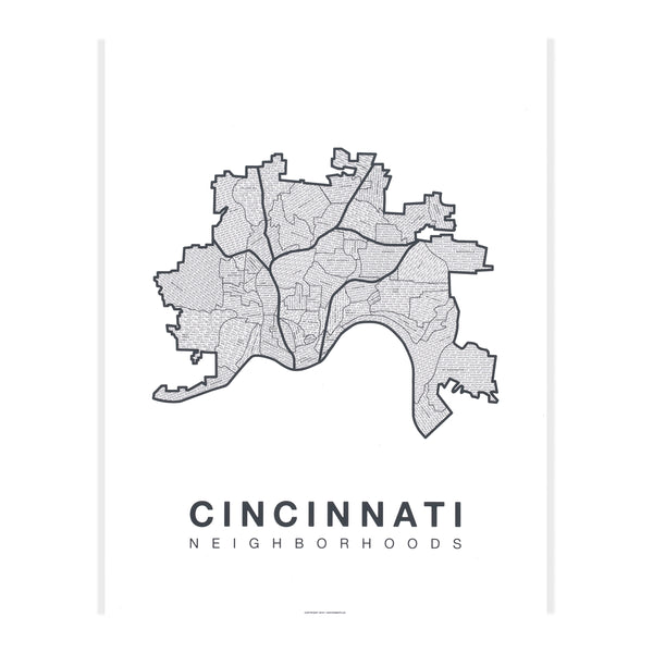 Cincinnati Neighborhood Map Poster, Cincinnati City Map Art Print