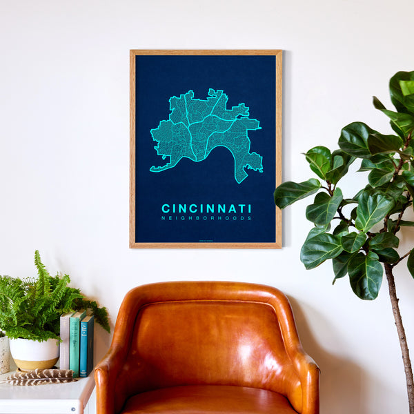 Cincinnati Neighborhood Map Poster, Cincinnati City Map Art Print
