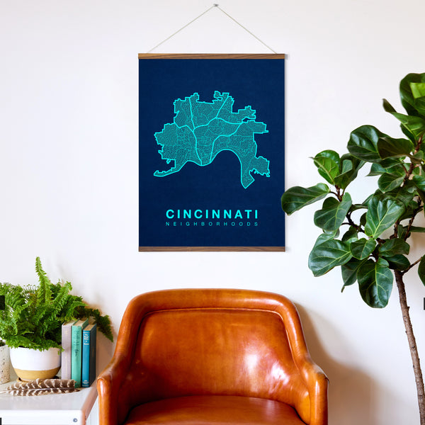 Cincinnati Neighborhood Map Poster, Cincinnati City Map Art Print