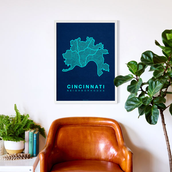 Cincinnati Neighborhood Map Poster, Cincinnati City Map Art Print
