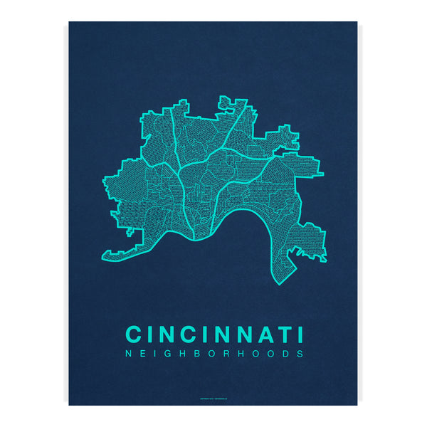 Cincinnati Neighborhood Map Poster, Cincinnati City Map Art Print