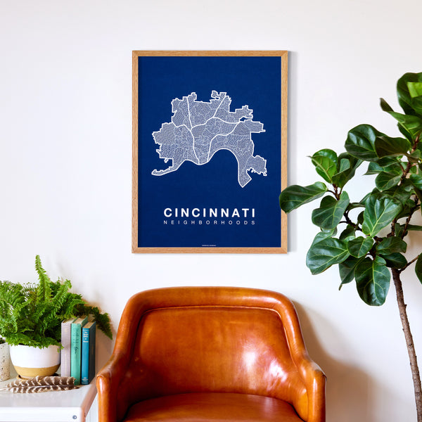 Cincinnati Neighborhood Map Poster, Cincinnati City Map Art Print
