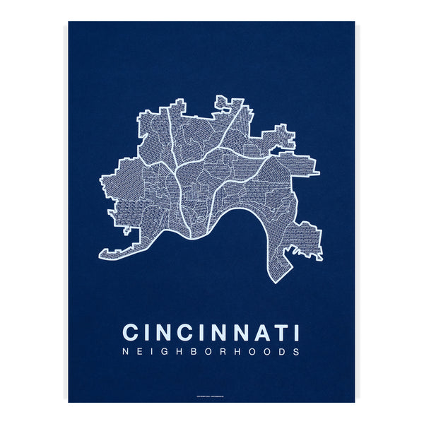 Cincinnati Neighborhood Map Poster, Cincinnati City Map Art Print