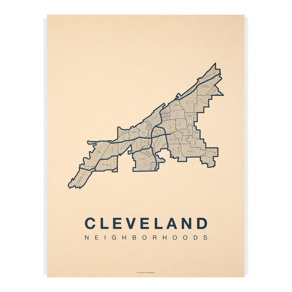 Cleveland Neighborhood Map Poster, Cleveland City Map Art Print