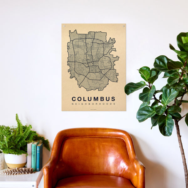 Columbus Neighborhood Map Poster, Columbus City Map Art Print