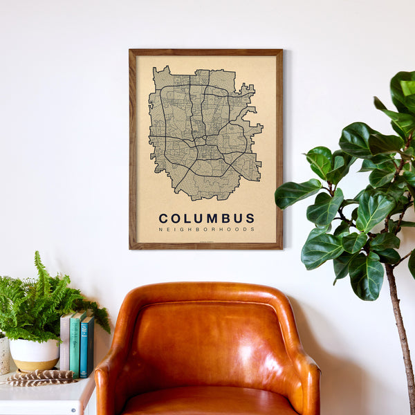 Columbus Neighborhood Map Poster, Columbus City Map Art Print