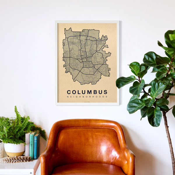 Columbus Neighborhood Map Poster, Columbus City Map Art Print