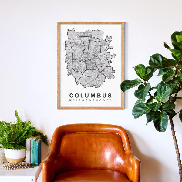 Columbus Neighborhood Map Poster, Columbus City Map Art Print