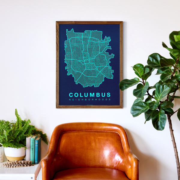 Columbus Neighborhood Map Poster, Columbus City Map Art Print