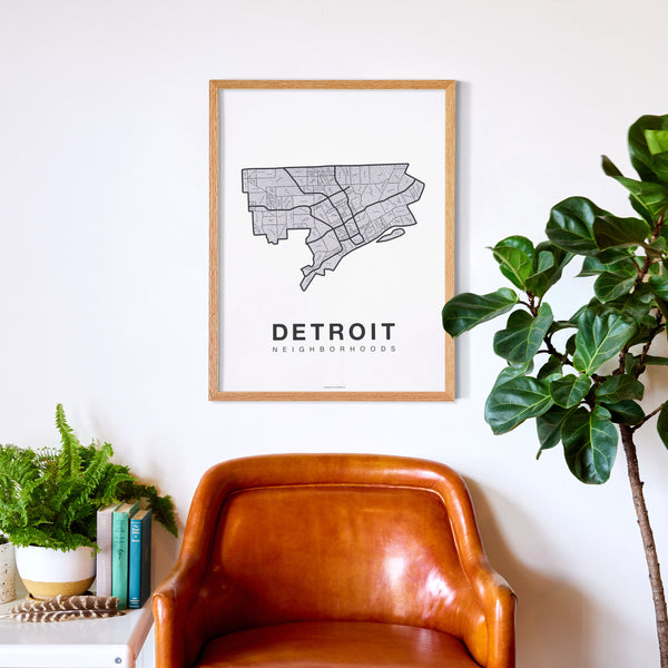 Detroit Neighborhood Map Poster, Detroit City Map Art Print