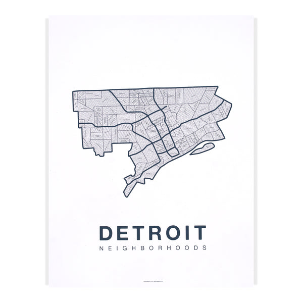 Detroit Neighborhood Map Poster, Detroit City Map Art Print