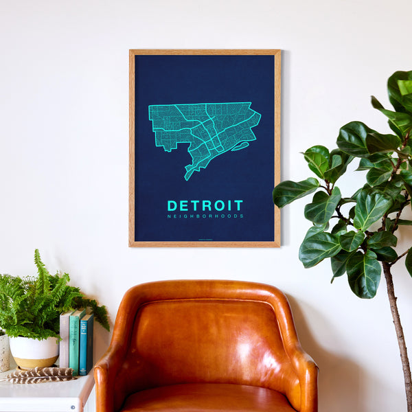 Detroit Neighborhood Map Poster, Detroit City Map Art Print