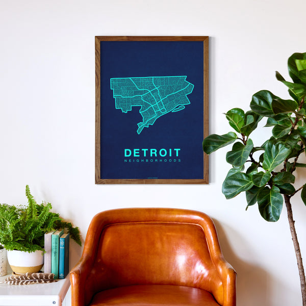 Detroit Neighborhood Map Poster, Detroit City Map Art Print