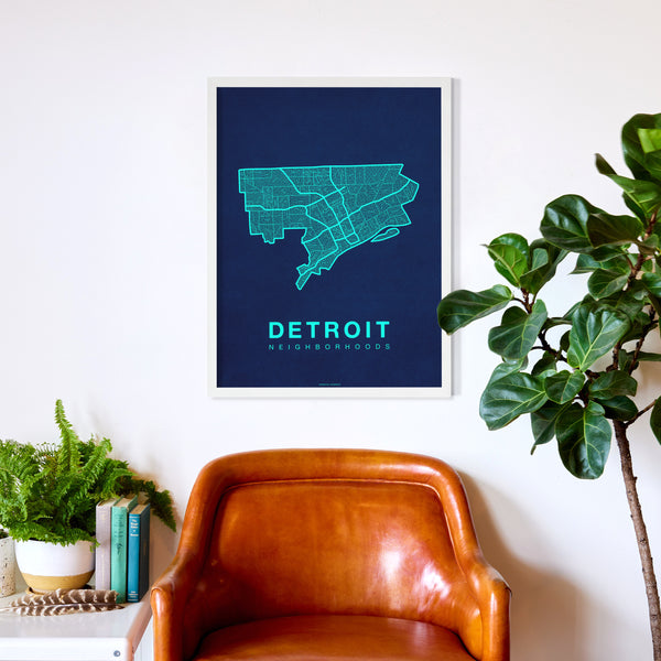 Detroit Neighborhood Map Poster, Detroit City Map Art Print