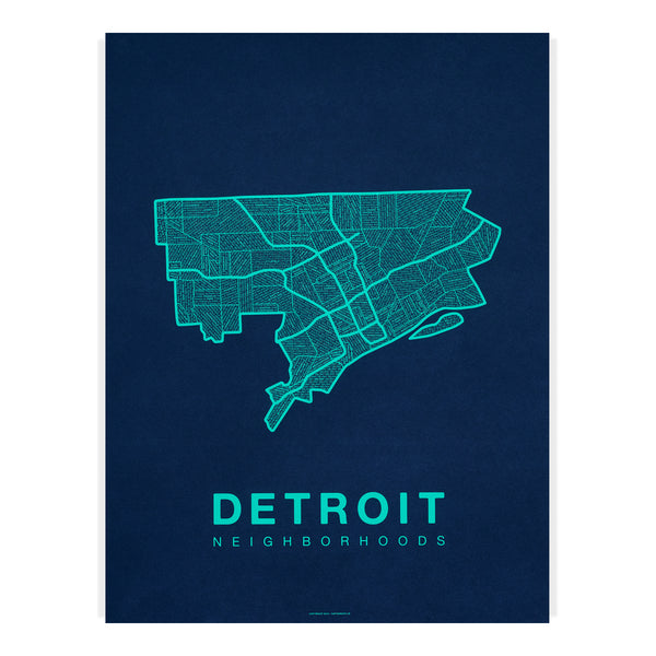 Detroit Neighborhood Map Poster, Detroit City Map Art Print