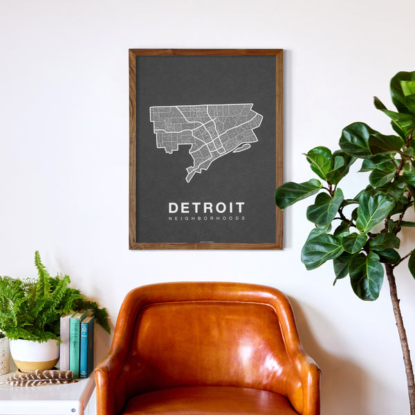 Detroit Neighborhood Map Poster, Detroit City Map Art Print